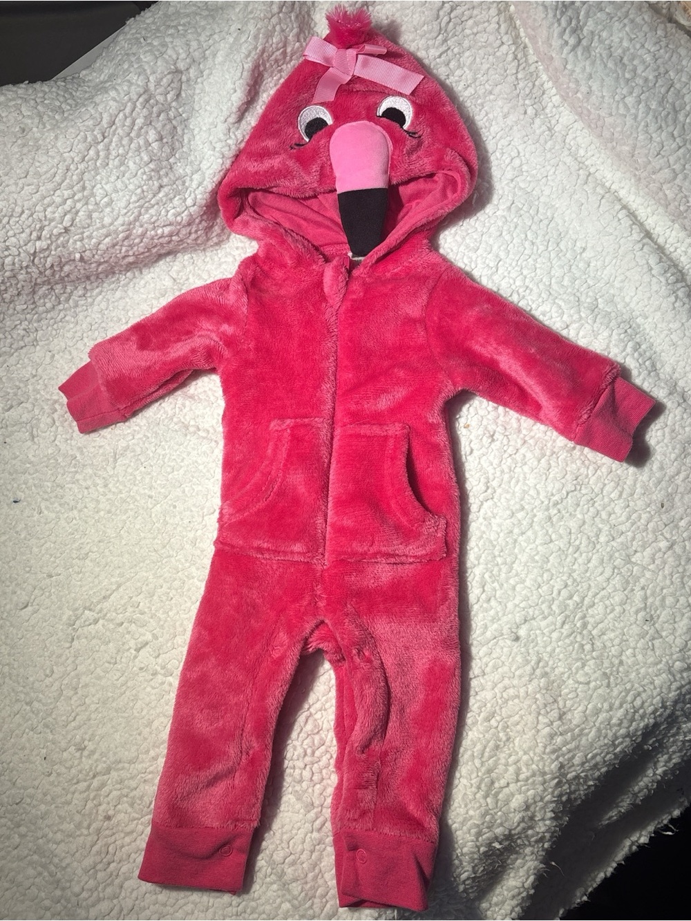 Pink Plush Flamingo Hooded One-Piece for Kids